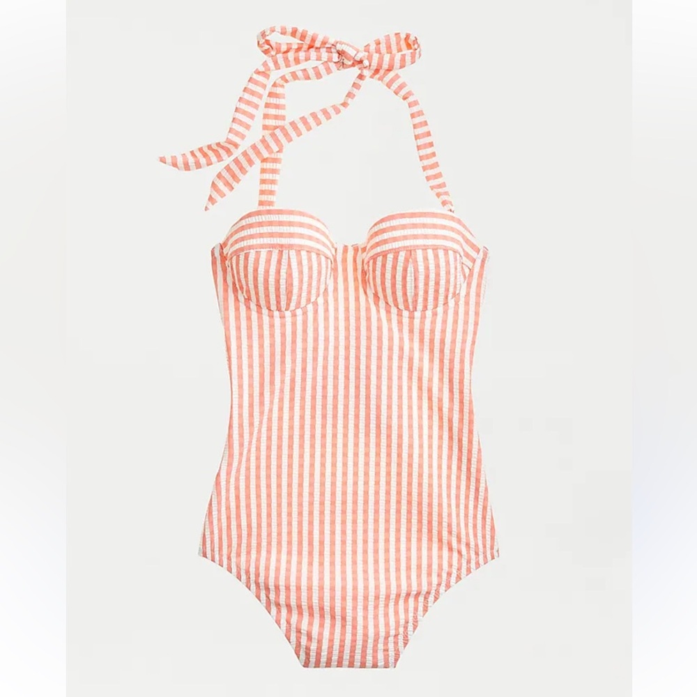 NWT!! J. Crew Underwire Halter One Piece Swimsuit in Suckered Stripe Sz 2 317